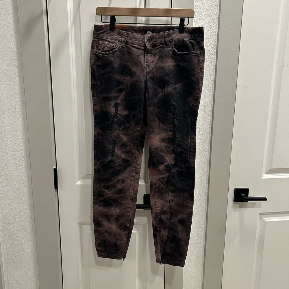 Dolce & Gabbana Brown Bleached Tie Dye Elegant Brown Cotton Jean Joggers 28 - Picture 2 of 13